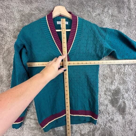 Vintage 80s 90s Izod Teal V Neck Sweater Women S Cricket Tennis Preppy Golf - Picture 8 of 8
